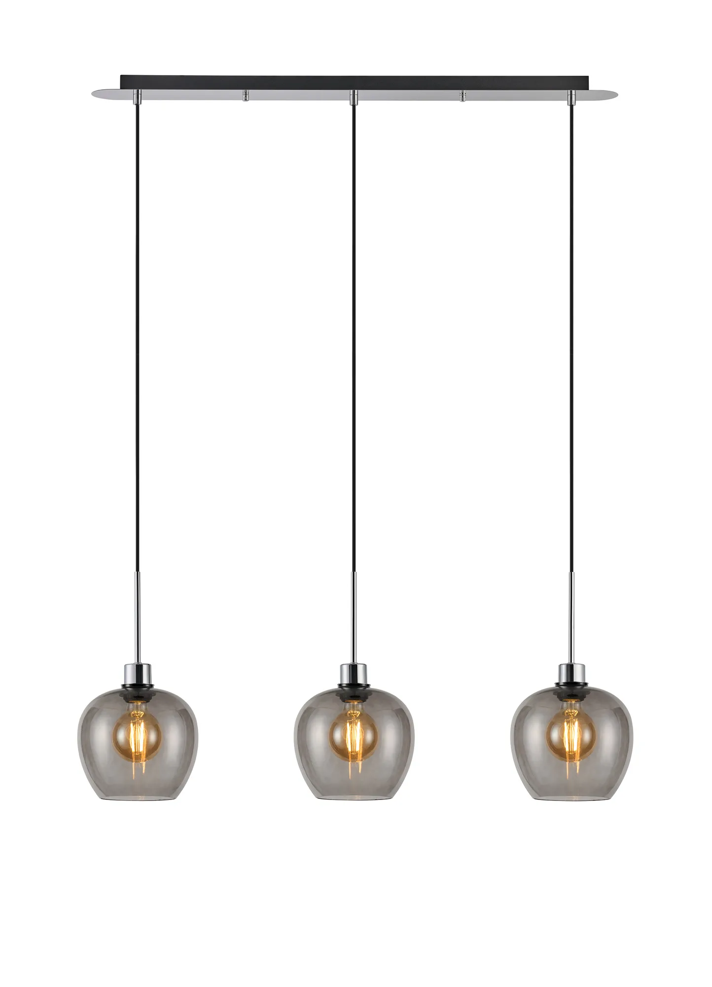 DK1310  Lori Linear Pendant, 3 Light Adjustable E27, Polished Chrome/Smoke Wine Shades